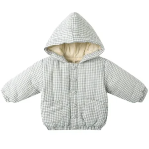 Hooded Woven Jacket in Blue Gingham by Quincy Mae