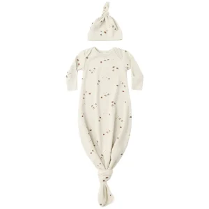 Knotted Baby Gown and Hat Set in Acorns by Quincy Mae