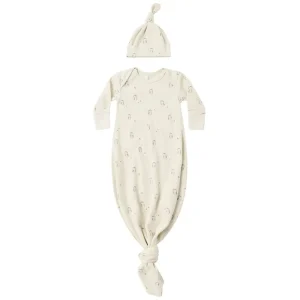 Knotted Baby Gown and Hat Set in Owls by Quincy Mae