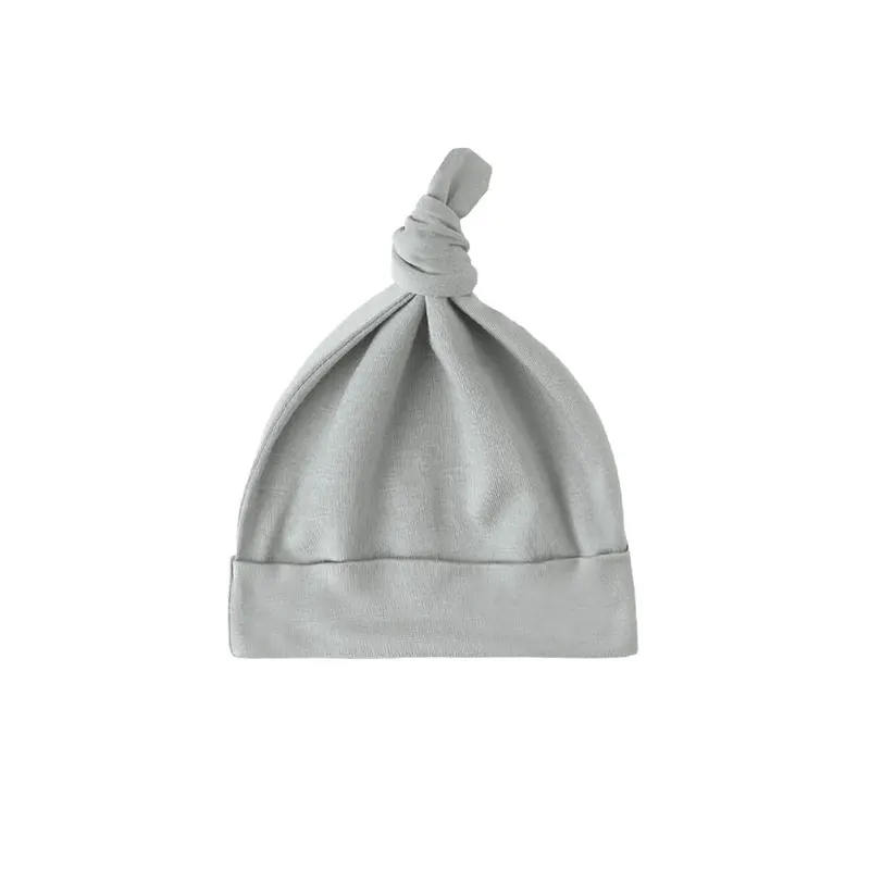 Knotted Baby Hat in Steel Blue by Quincy Mae