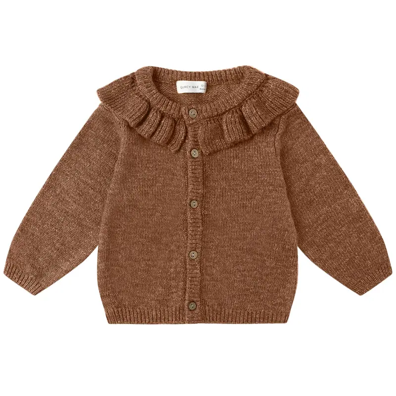 Ruffle Collar Cardigan in Heathered Cedar by Quincy Mae