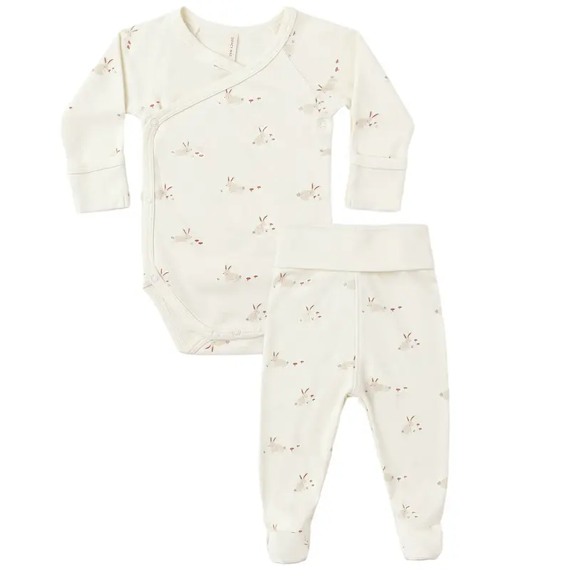Side Snap Bodysuit and Pant Set in Bunnies by Quincy Mae