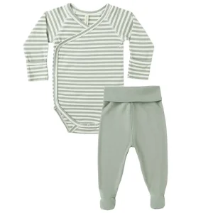 Side Snap Bodysuit and Pant Set in Fern Stripe by Quincy Mae