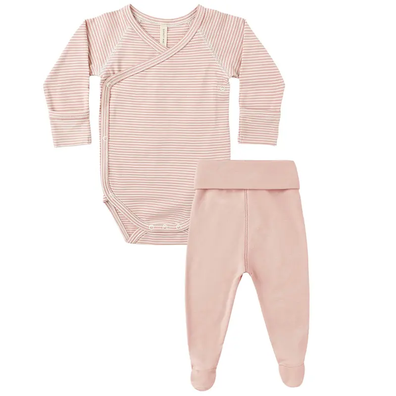 Side Snap Bodysuit and Pant Set in Rose Micro Stripe by Quincy Mae