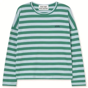 Striped Long Sleeve Tee in Dark Green / Washed Blue by The Tiny Big Sister