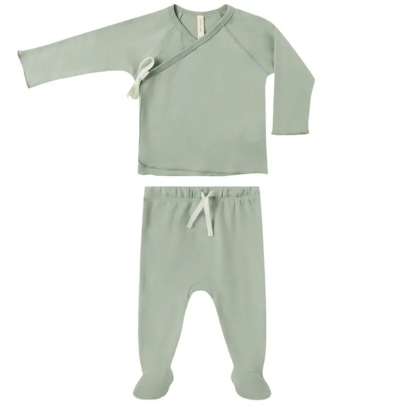 Wrap Top and Footed Pant Set in Fern by Quincy Mae