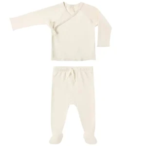 Wrap Top and Footed Pant Set in Natural by Quincy Mae