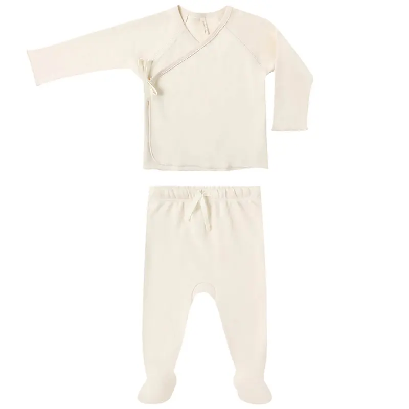 Wrap Top and Footed Pant Set in Natural by Quincy Mae