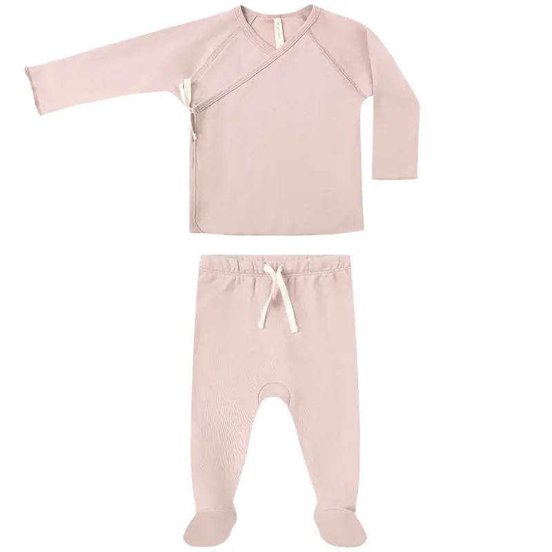 Wrap Top and Footed Pant Set in Rose by Quincy Mae