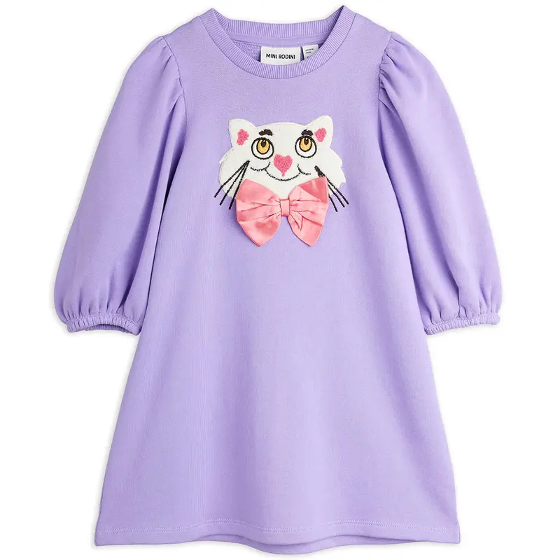 Cat With Bowtie Chenille Sweat Dress by Mini Rodini