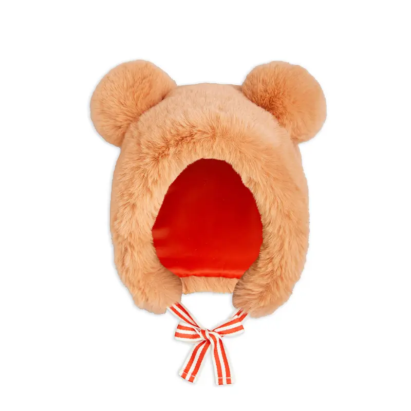 Faux Fur Ear Hat in Pink by Mini Rodini