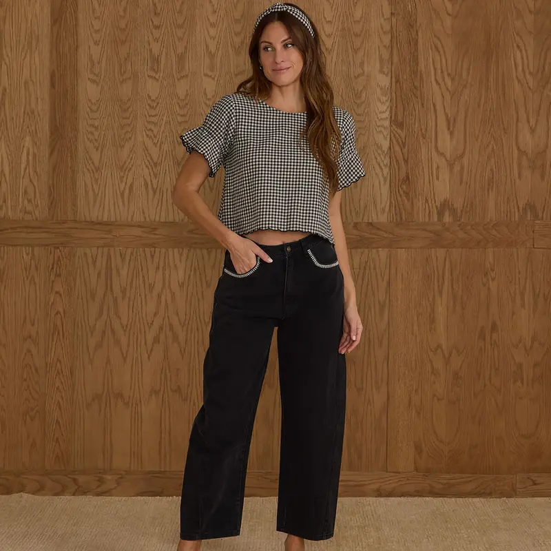 Adult Barrel Pant in Washed Black Denim by Rylee & Cru