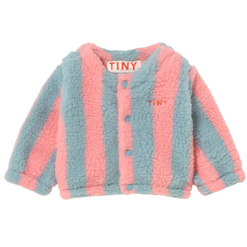 Baby Sherpa Jacket in Warm Grey / Pink by Tinycottons