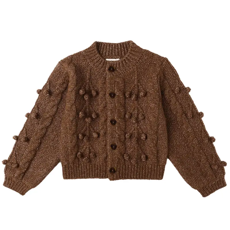 Bobble Cardigan in Brown by Rylee & Cru