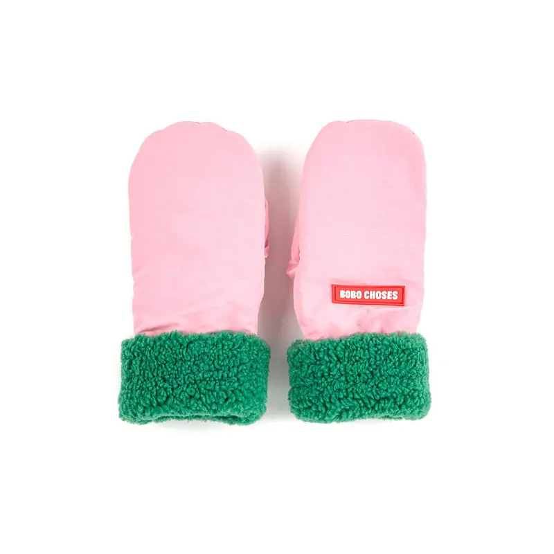 Bobo Choses Bicolour Mittens in Pink by Bobo Choses