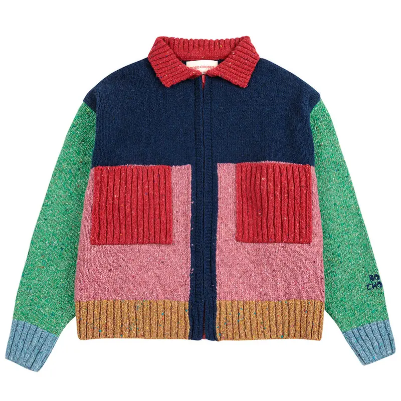 Bobo Choses Colour Block Cardigan in Pink by Bobo Choses