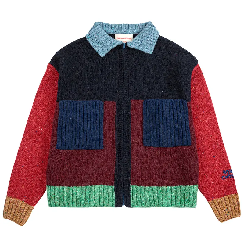 Bobo Choses Colour Block Cardigan in Red by Bobo Choses