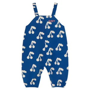 Cherries Woven Baby Dungaree in Dark Blue by Tinycottons