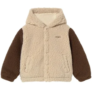 Colour Block Sherpa Hoodie in Dark Vanilla by Tinycottons