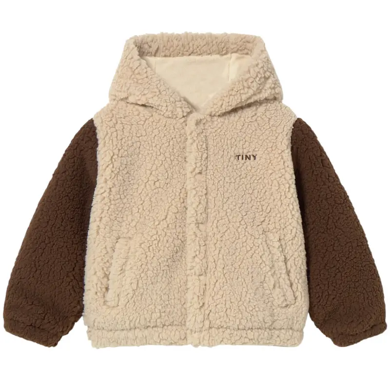 Colour Block Sherpa Hoodie in Dark Vanilla by Tinycottons