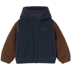 Colour Block Sherpa Hoodie in Navy by Tinycottons