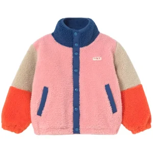 Colour Block Sherpa Jacket in Summer Red by Tinycottons