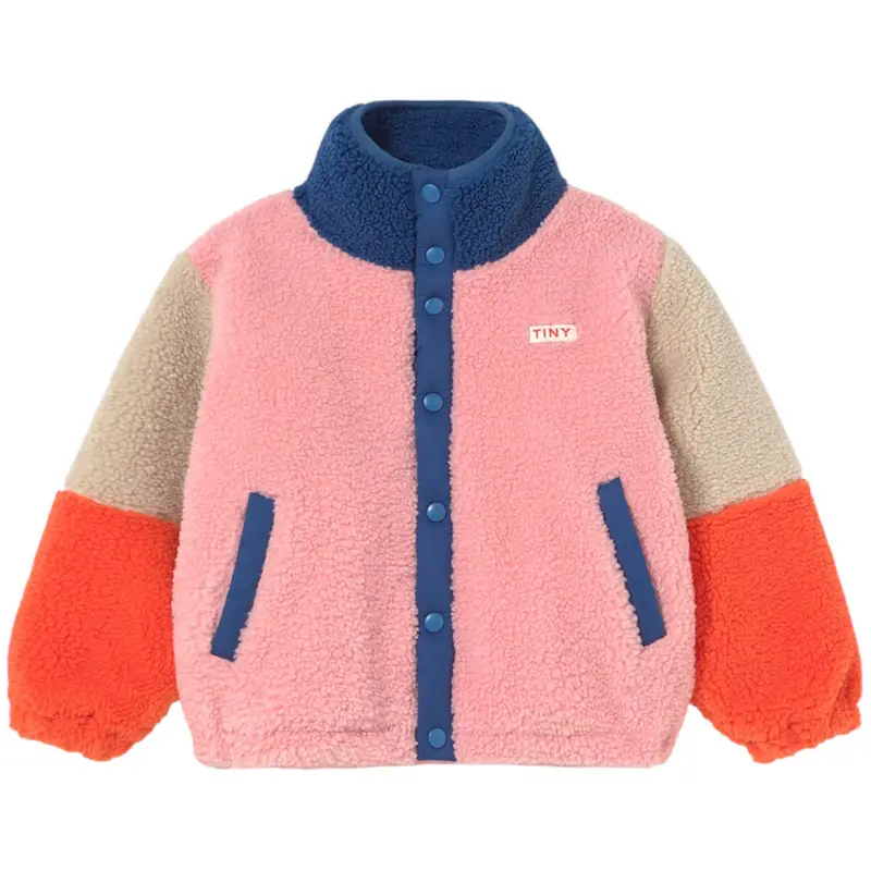 Colour Block Sherpa Jacket in Summer Red by Tinycottons