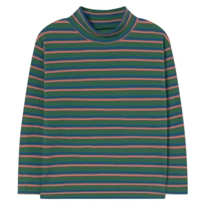Duo Stripes Mock Neck Tee in Dark Green by Tinycottons