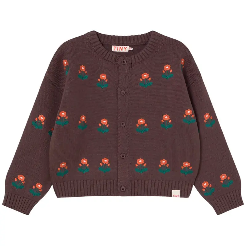 Flowers Cardigan in Dark Brown by Tinycottons