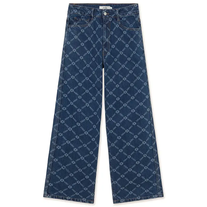 Flowers Grid Maru Denim Trousers in Deep Indigo by The Tiny Big Sister