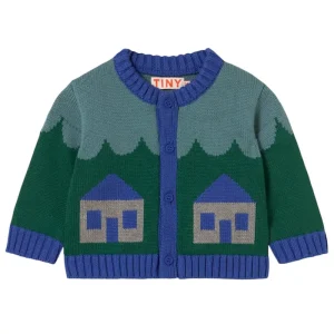 Houses Baby Cardigan in Teal by Tinycottons