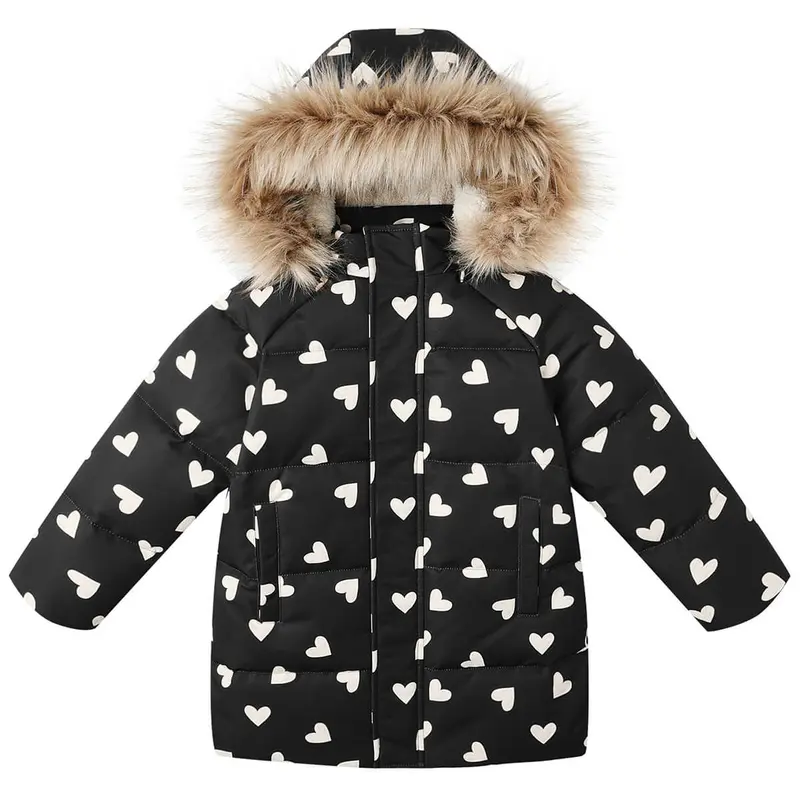 Long Down Puffer Jacket in Hearts by Rylee & Cru