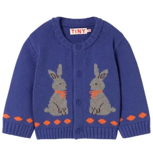 Rabbits Baby Cardigan in Dark Blue by Tinycottons