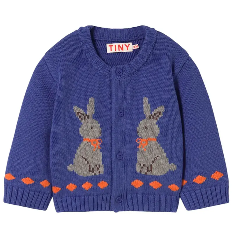 Rabbits Baby Cardigan in Dark Blue by Tinycottons