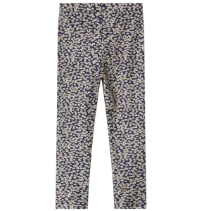 Small Flowers Shiny Pant in Navy by Tinycottons