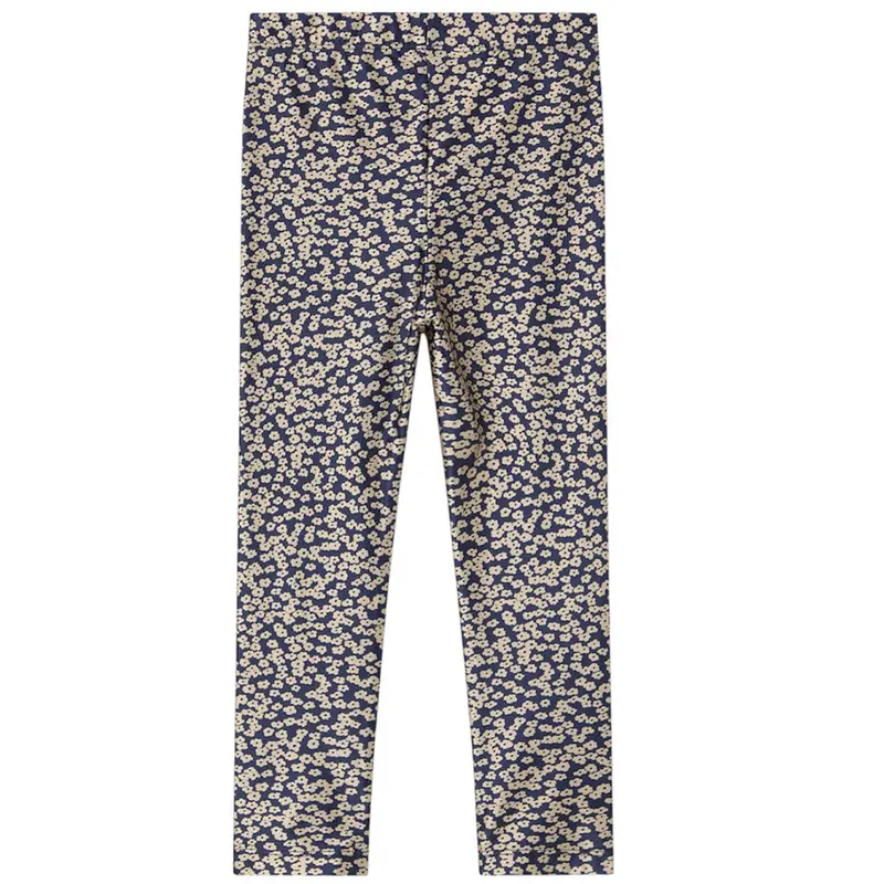 Small Flowers Shiny Pant in Navy by Tinycottons