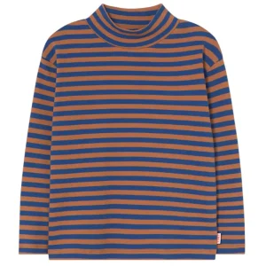 Stripes Mock Neck Tee in Dark Blue by Tinycottons