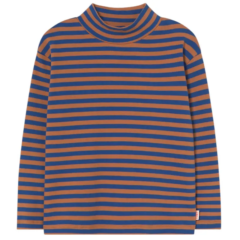 Stripes Mock Neck Tee in Dark Blue by Tinycottons