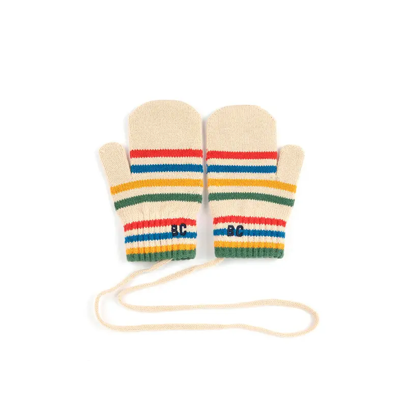 Tic Tac Toe Knitted Striped Baby Mittens by Bobo Choses