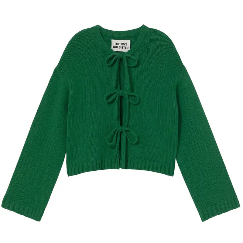 Tie Detail Cardigan in Dark Green by The Tiny Big Sister