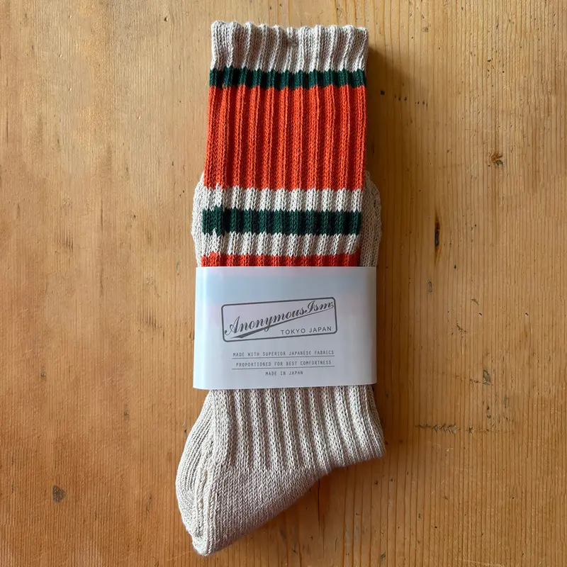 Hemp Random Stripe Pile Crew Adult Socks in Orange by Anonymous Ism