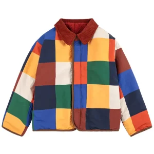 Multicolour Tiles Faux Shearling Reversible Jacket by Bobo Choses