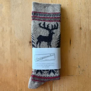 Wool Deer Snow Jacquard Crew Adult Socks in Beige by Anonymous Ism