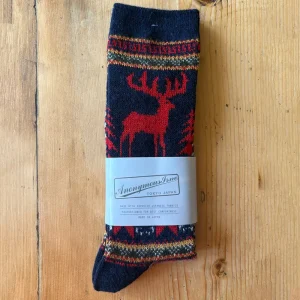 Wool Deer Snow Jacquard Crew Adult Socks in Navy by Anonymous Ism