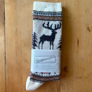 Wool Deer Snow Jacquard Crew Adult Socks in Off-White by Anonymous Ism