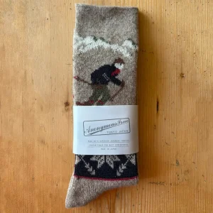 Wool Ski Jacquard Crew Adult Socks in Beige by Anonymous Ism