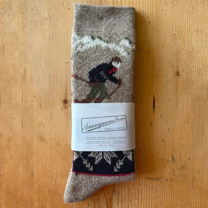 Wool Ski Jacquard Crew Adult Socks in Beige by Anonymous Ism