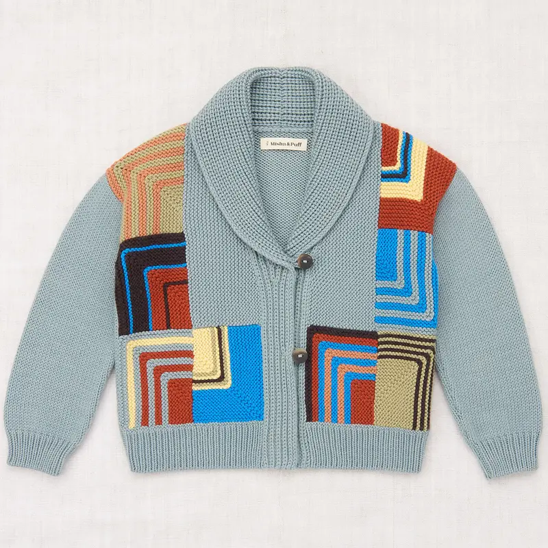 Patchwork Shawl Collar Cardigan in Overcast by Misha & Puff
