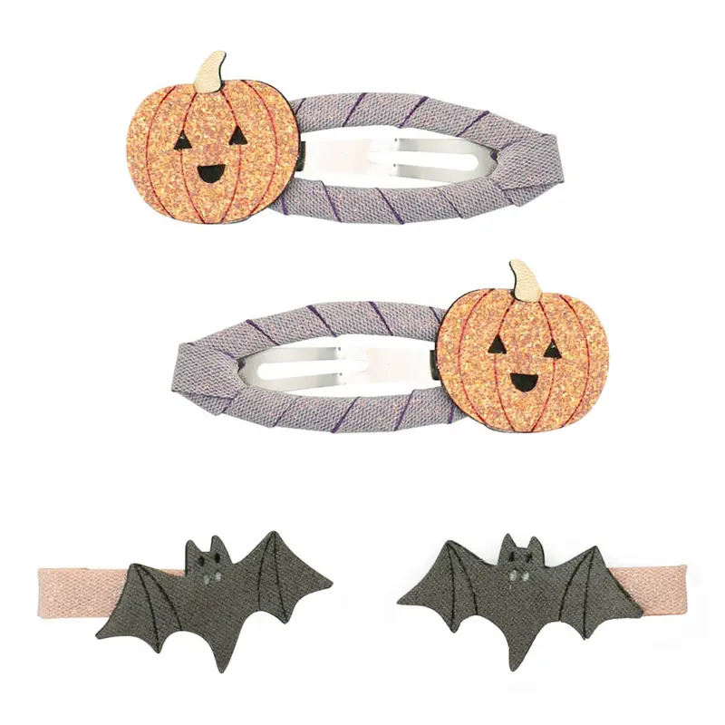 Pumpkin And Bat Hair Clip Set by Mimi & Lula