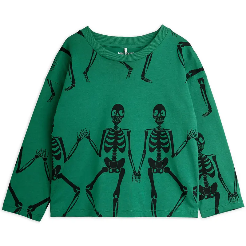 Skeleton Long Sleeve Tee in Green by Mini Rodini